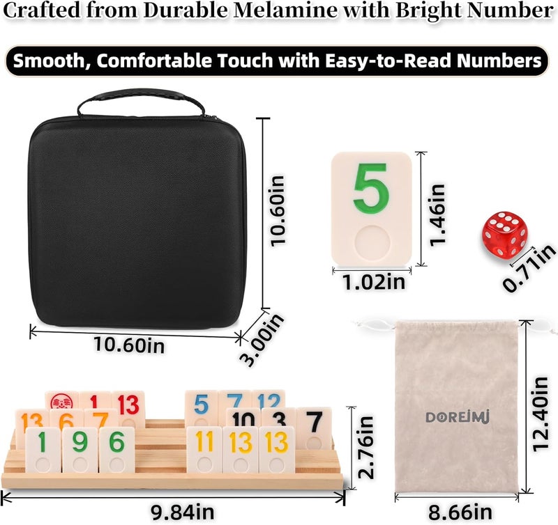 Doreimi Store Deluxe Rummy Cube Game Set 6-8 Players with 8 Wooden Racks and 240 Melamine Rummy Tiles, Travel Family Board Game for Adults and Kids Age 8+,Birthday Gifts for Women Men Dad Mom - Image 5